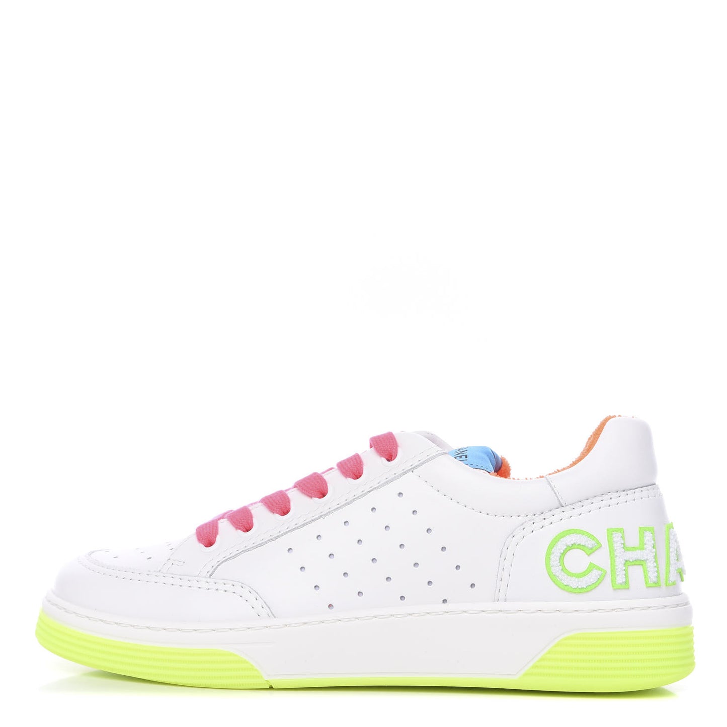Calfskin Womens Logo Sneakers 38.5 White Multicolor