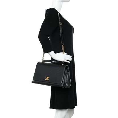 Chanel Grained Calfskin Elaphe Stitched Medium Chevron Chic Top Handle Flap Black 2 of 12