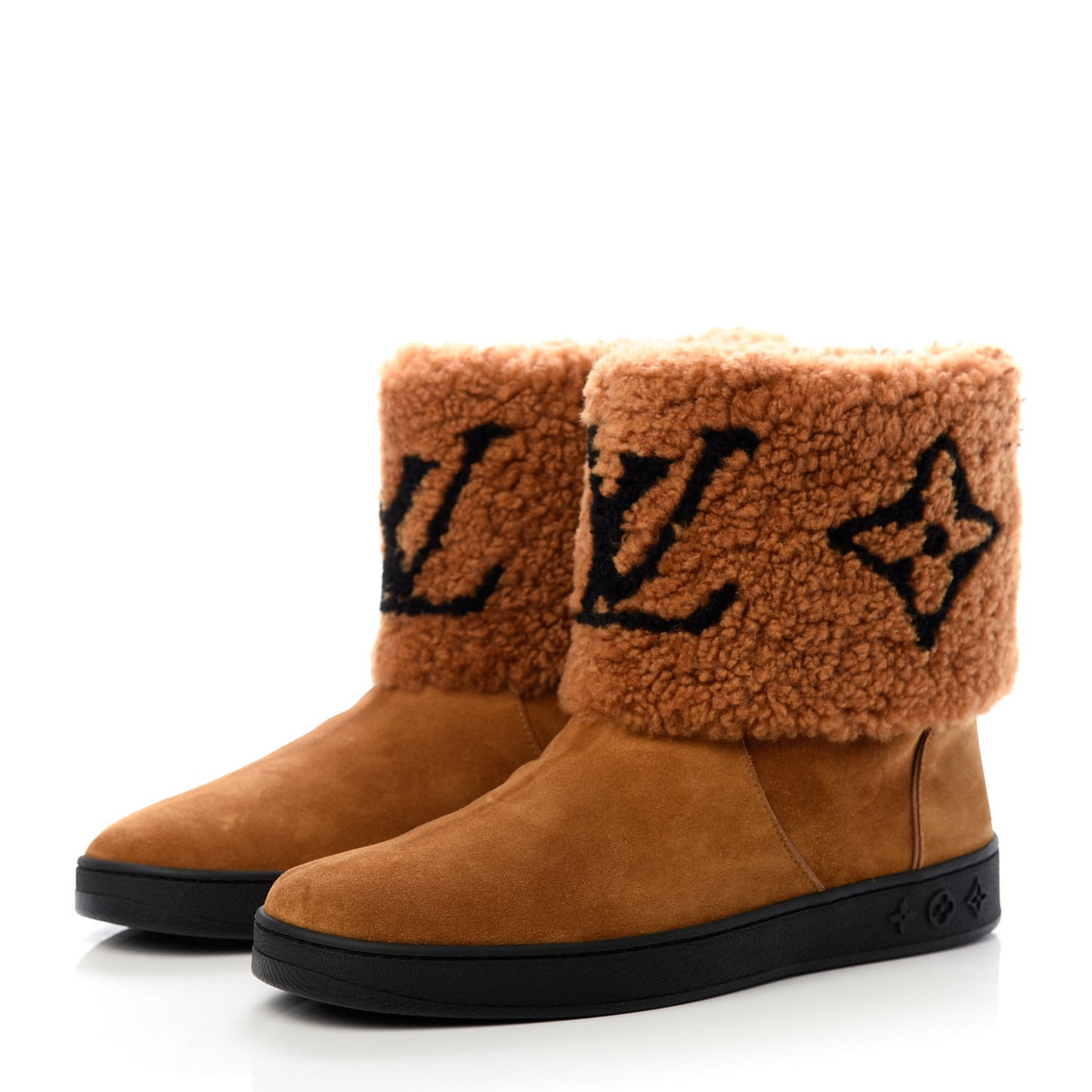 Suede Calfskin Shearling Snowdrop Flat Ankle Boot 40 Cognac