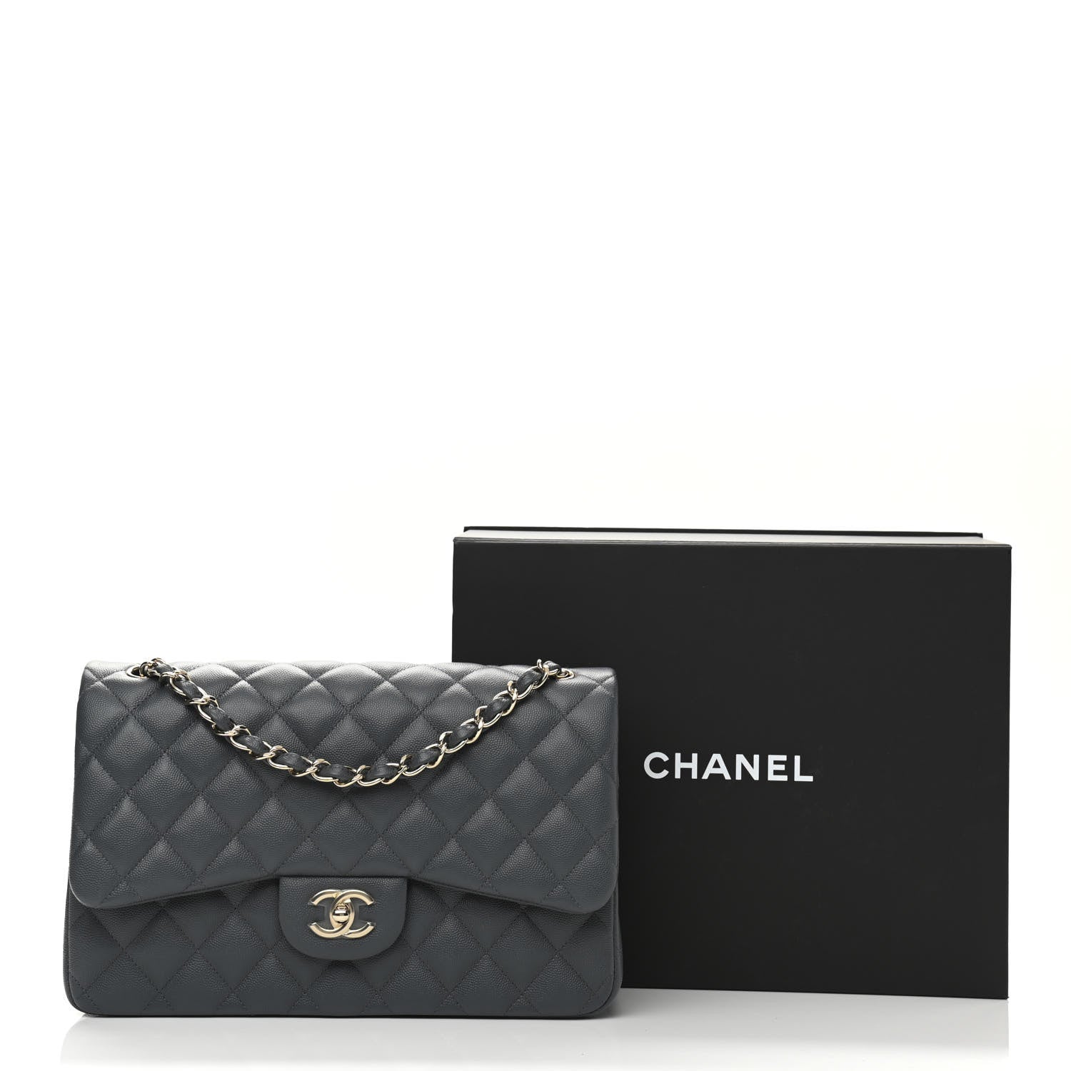 Chanel Caviar Quilted Jumbo Double Flap Grey 11 of 11