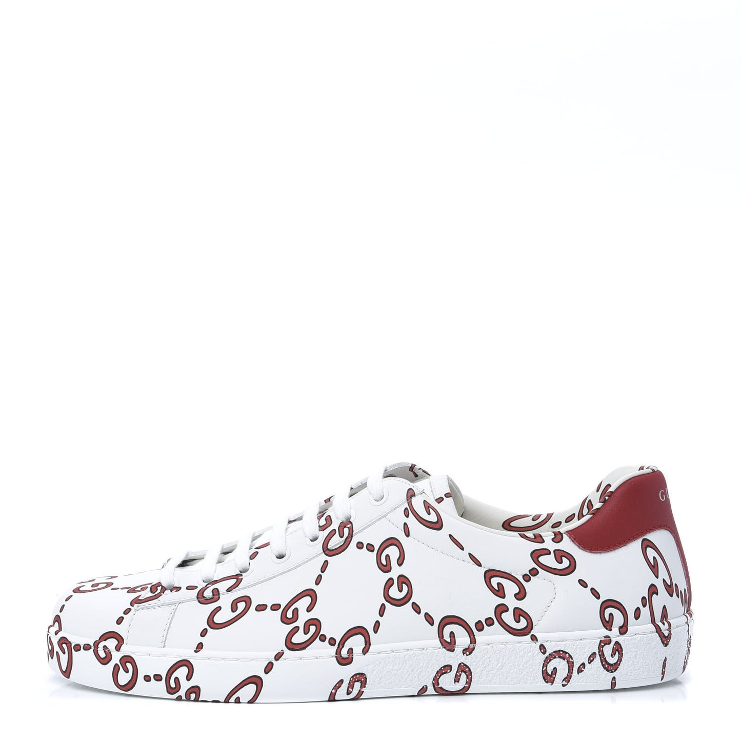Calfskin GucciGhost Print Mens Ace Sneakers 9 White Hibiscus Red