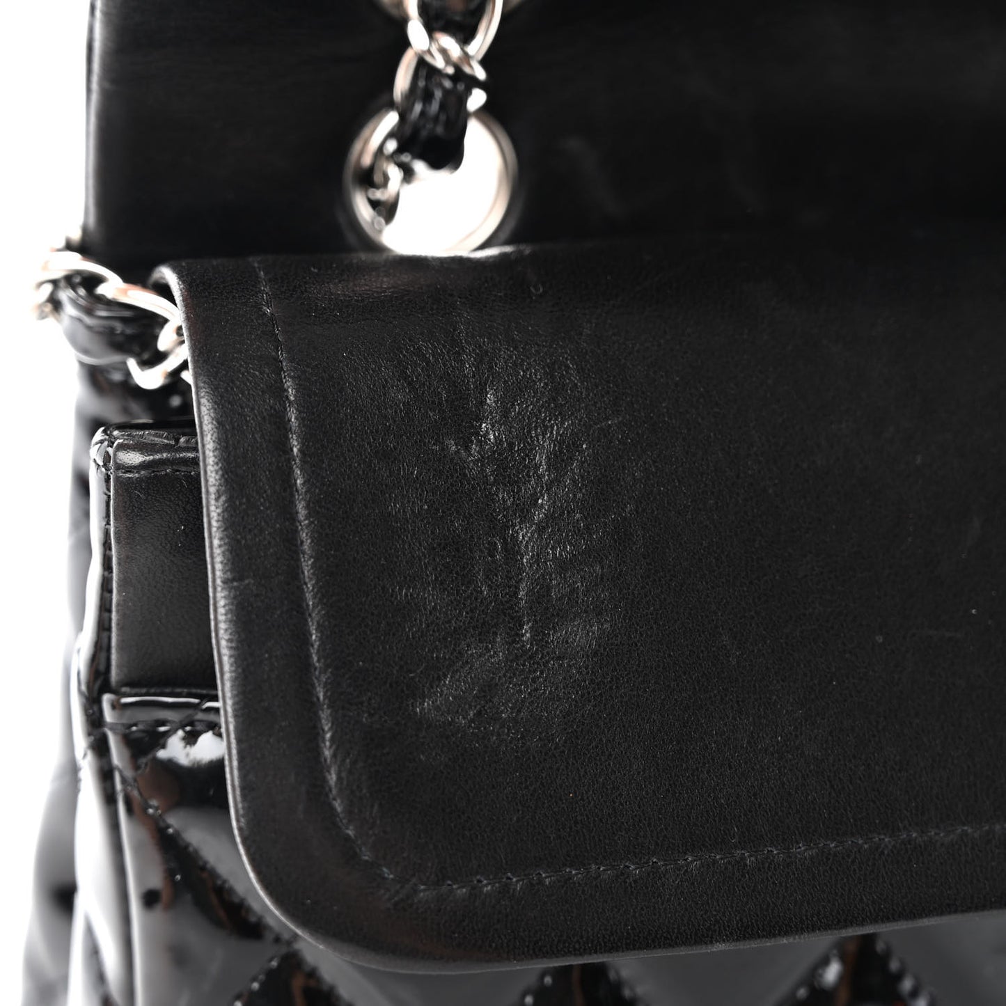 Patent Quilted Medium Double Flap Black