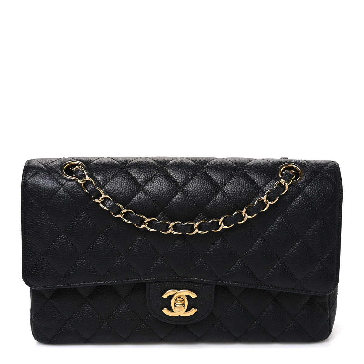 Caviar Quilted Medium Double Flap Black