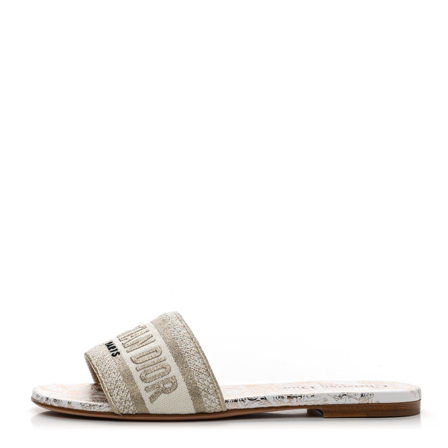 Christian Dior Metallic Canvas Embroidered Dway Mules Slide Sandals 36 Gold 1 of 8