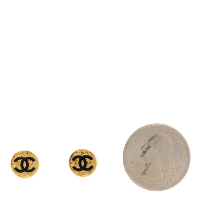 Chanel Metal Textured CC Round Earrings Gold Black 2 of 5