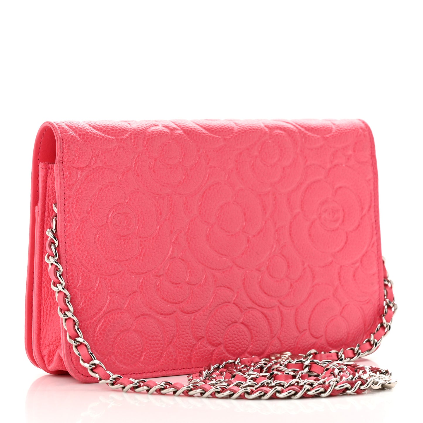 Caviar Camellia Embossed Wallet On Chain WOC Pink