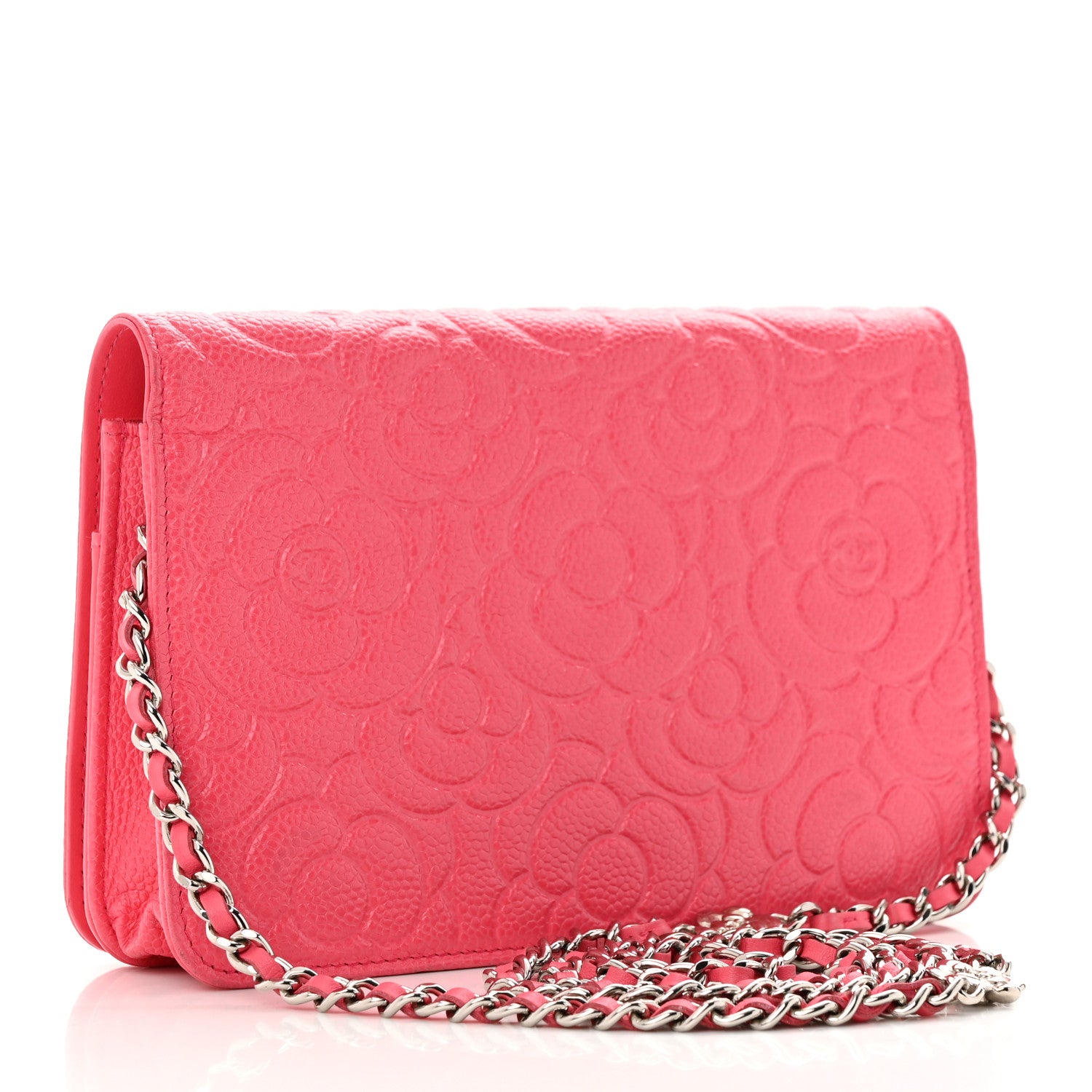 Chanel Caviar Camellia Embossed Wallet On Chain WOC Pink 3 of 26