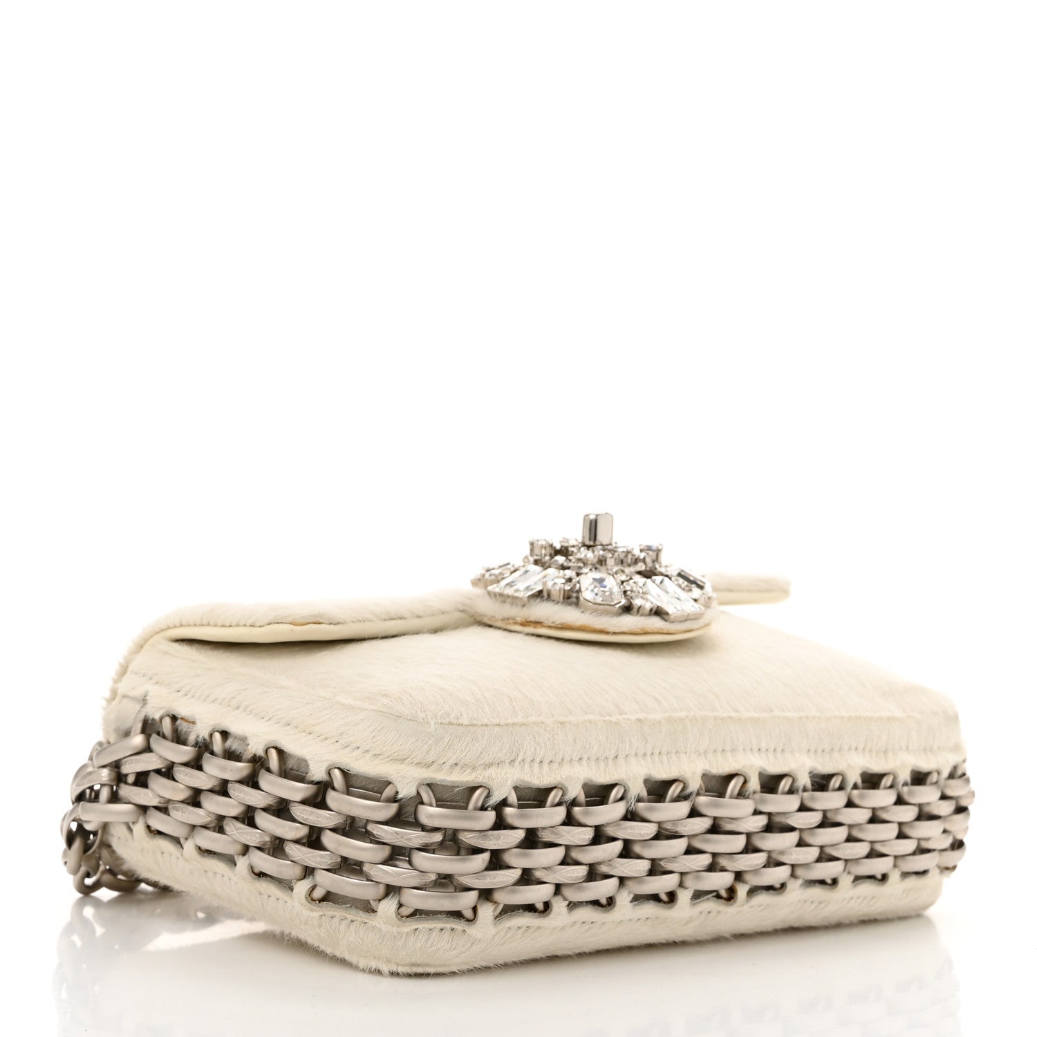 Chanel Pony Hair Baguette Crystal CC Flap Bag White 4 of 10