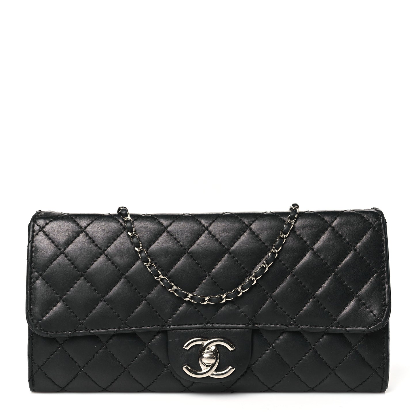 Lambskin Quilted Clutch with Chain Flap Black
