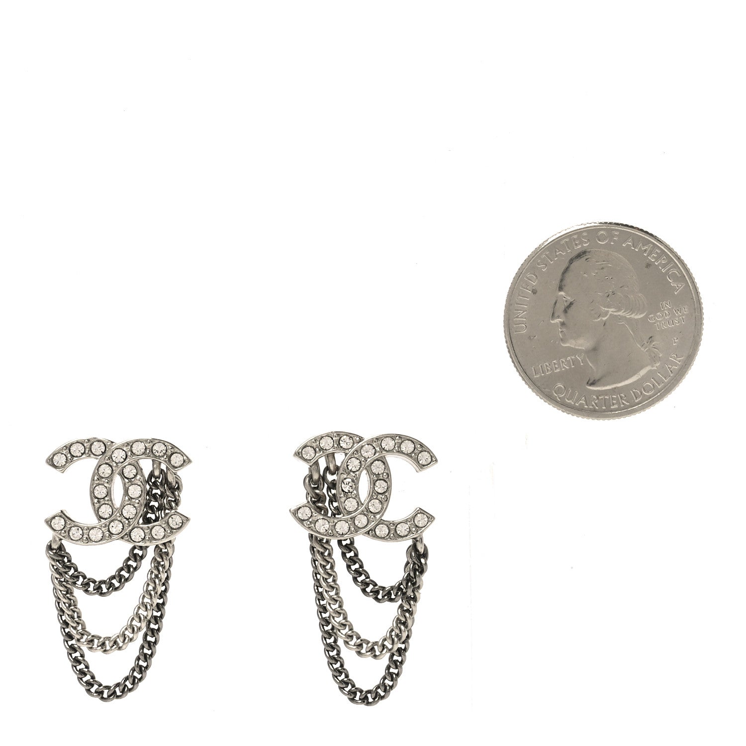 Chanel Crystal Chain CC Earrings Silver 2 of 4