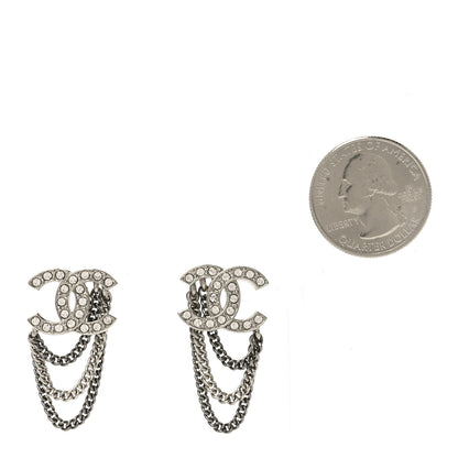 Chanel Crystal Chain CC Earrings Silver 2 of 4