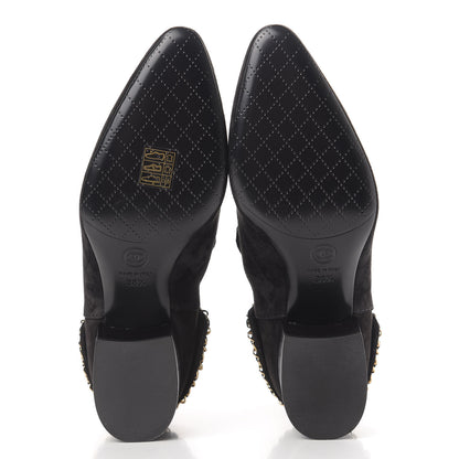 Chanel Suede Calfskin Chain CC Short Boots 38.5 Black 6 of 12
