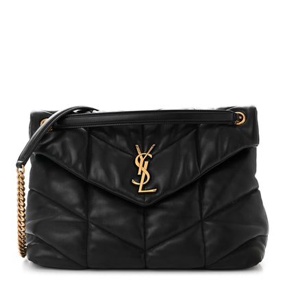 Saint Laurent Lambskin Quilted Medium Loulou Puffer Monogram Chain Satchel Black 1 of 10