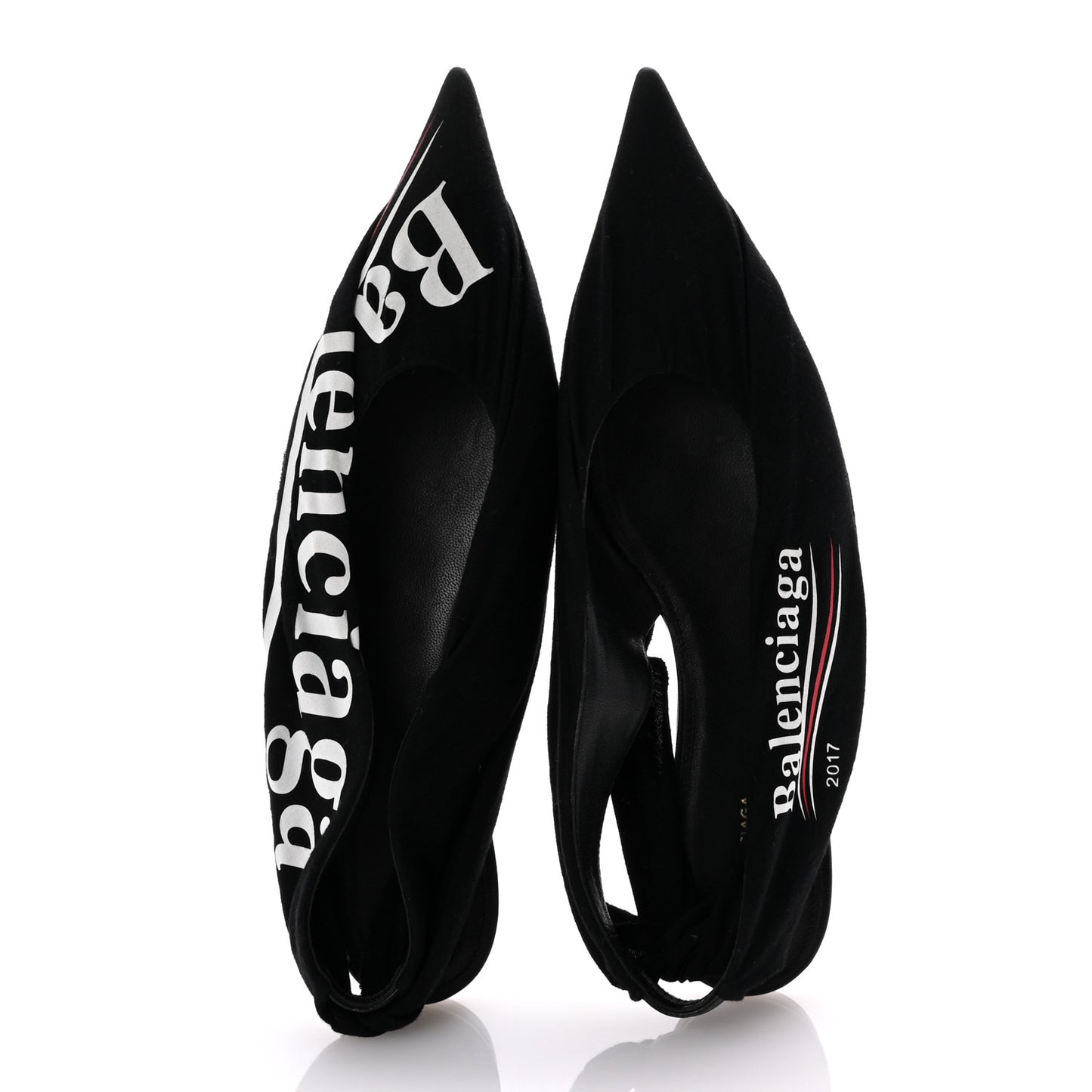 Jersey Crepe Political Campaign Logo Knife Pointed Slingback Flats 40 Black White Rouge