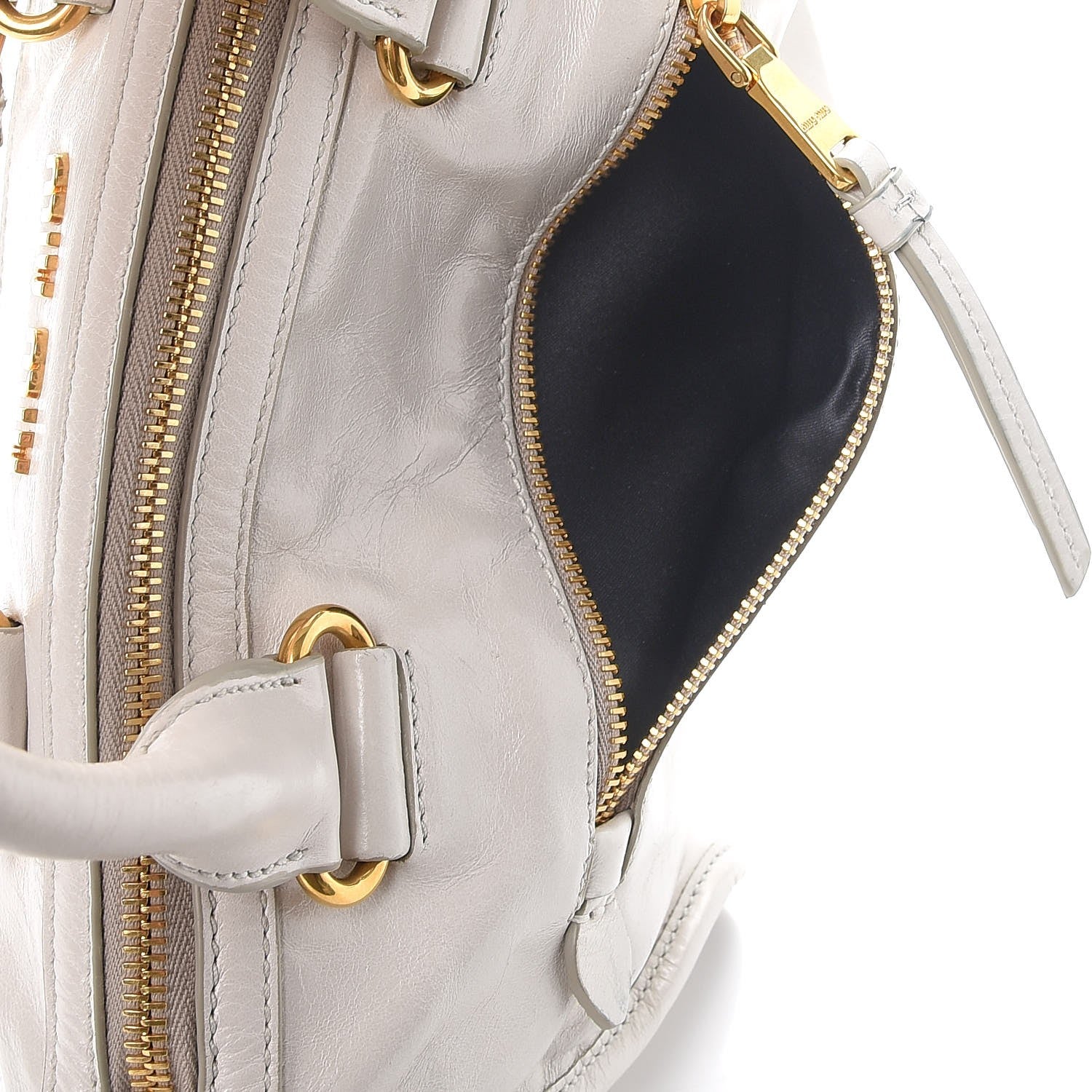 Miu Miu Vitello Shine Zip Tote Talco 9 of 14