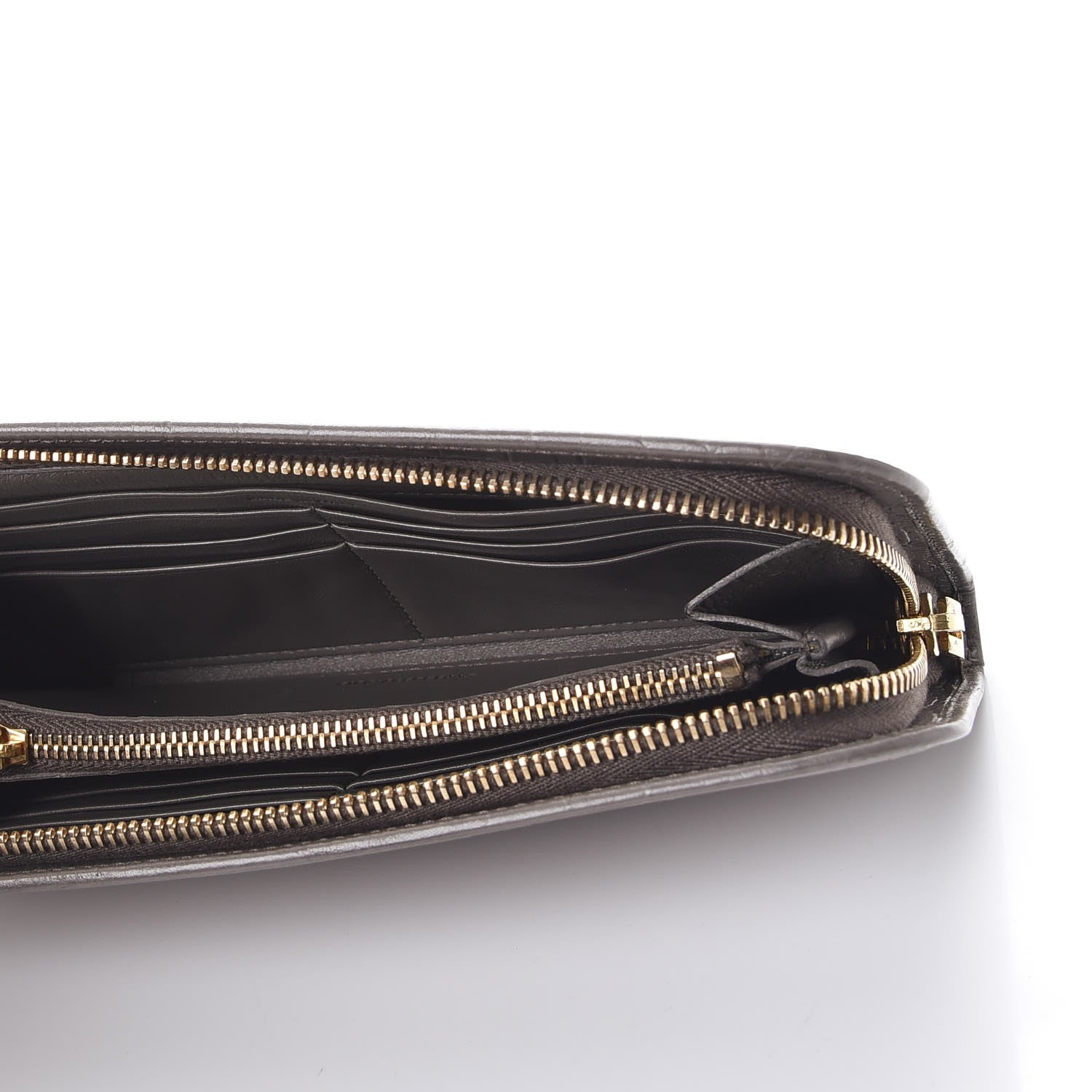 Saint Laurent Calfskin Crocodile Embossed Classic Zip Around Continental Wallet Grey 5 of 7