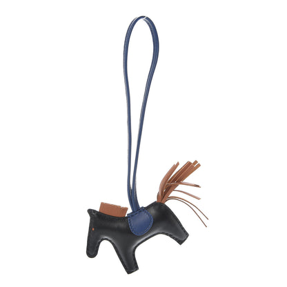 Hermes Milo Lambskin Grigri Rodeo Horse Bag Charm PM Black Bleu Saphir Gold 1 of 5