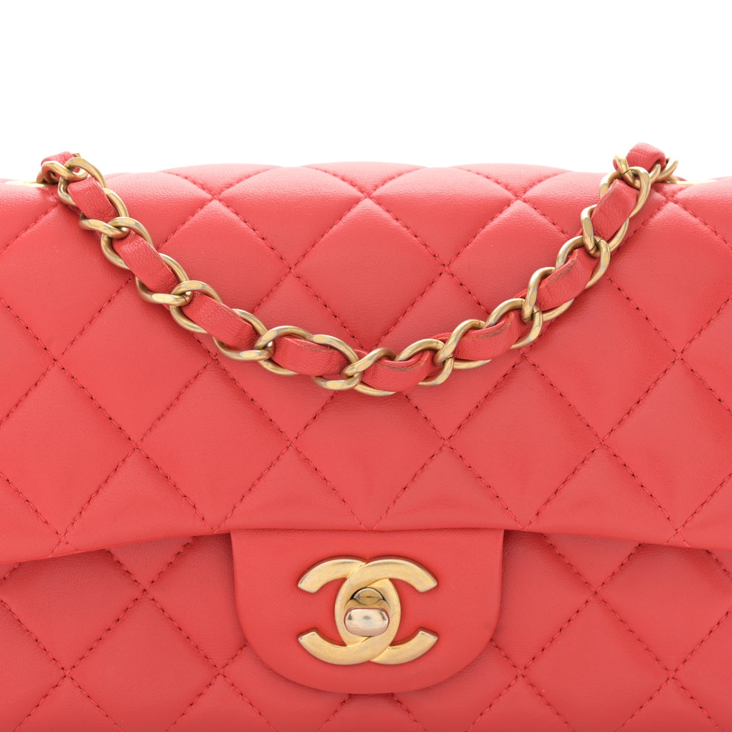 Lambskin Quilted Mini Rectangular Flap Coral