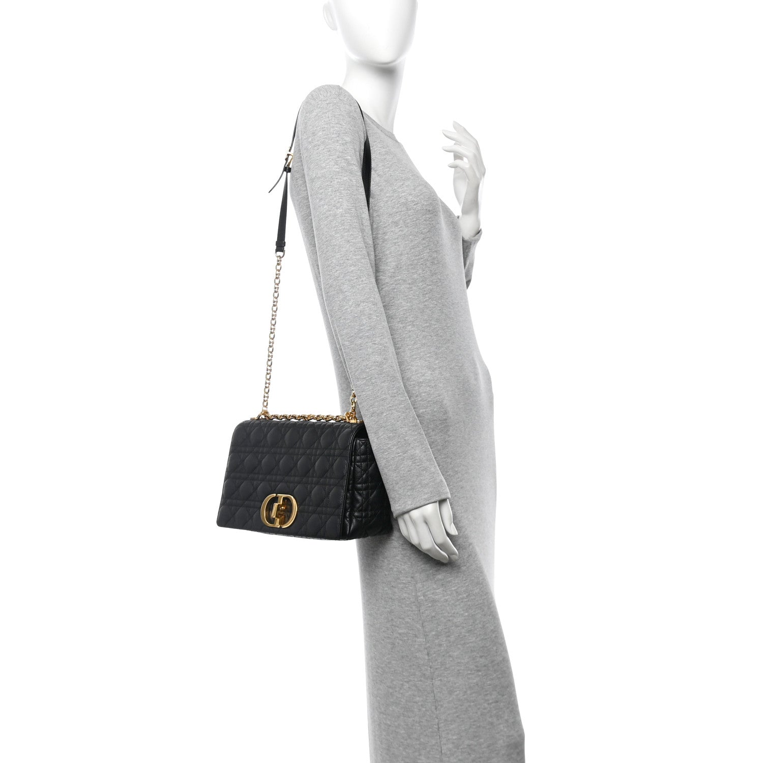 Christian Dior Grained Calfskin Cannage Large Caro Bag Black 2 of 10