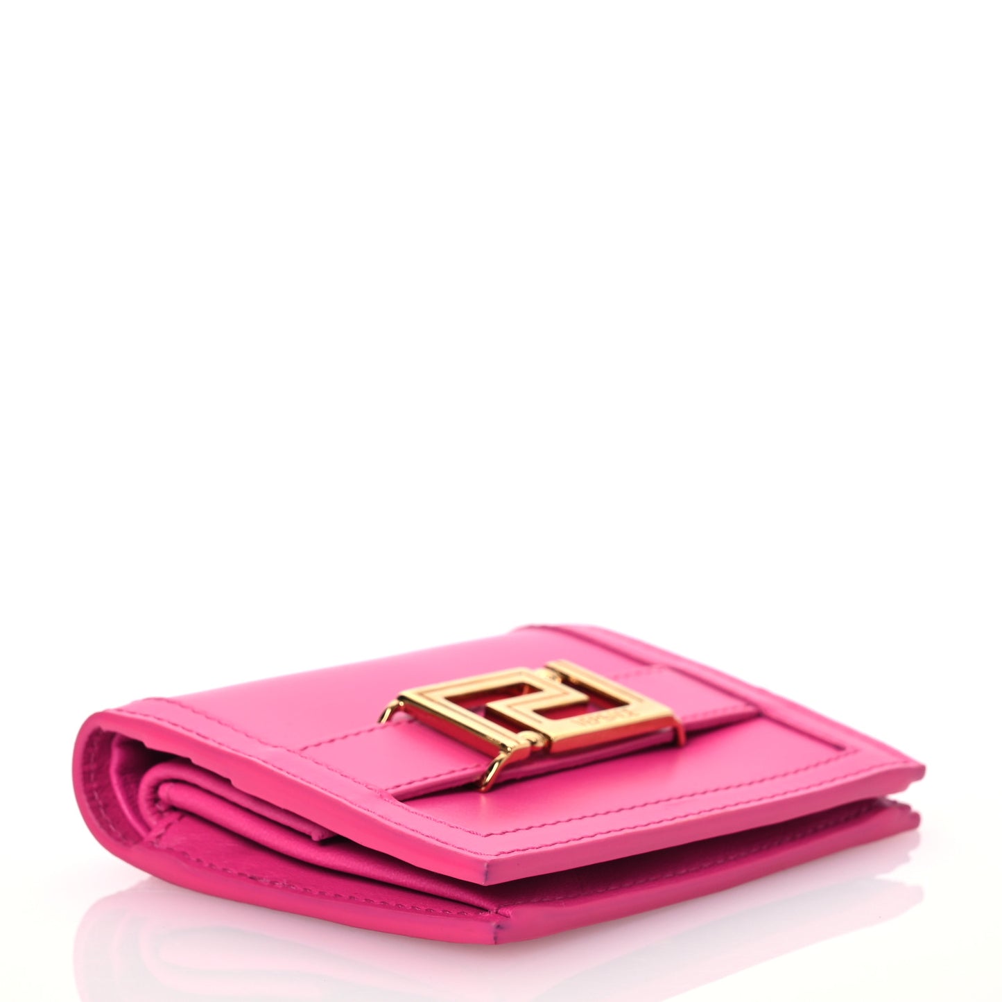 Calfskin Greca Bi Fold Wallet Glossy Pink