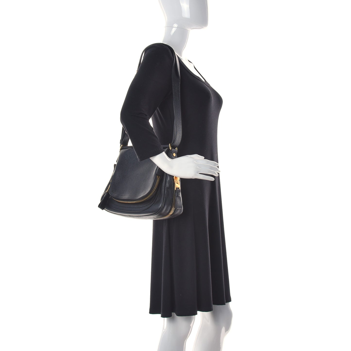 Grained Calfskin Medium Jennifer Crossbody Bag Black