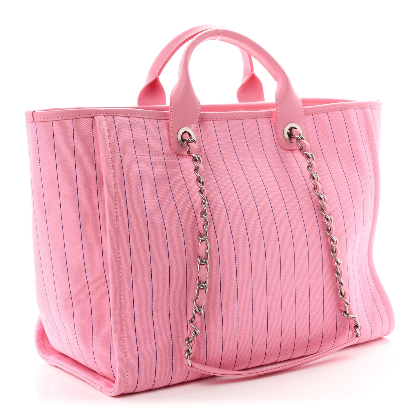 Canvas Calfskin Striped Large Deauville Tote Pink Blue