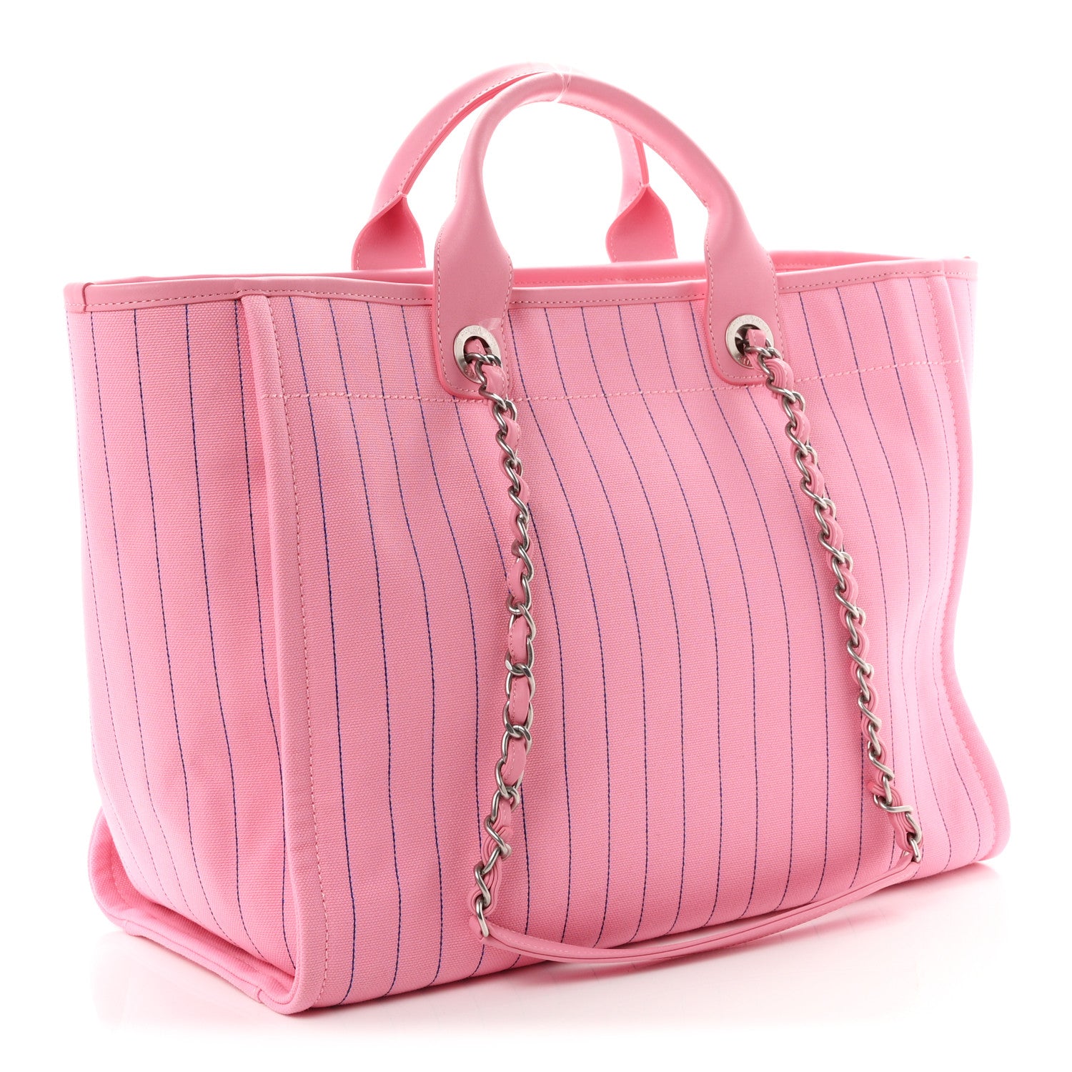 Chanel Canvas Calfskin Striped Large Deauville Tote Pink Blue 3 of 10