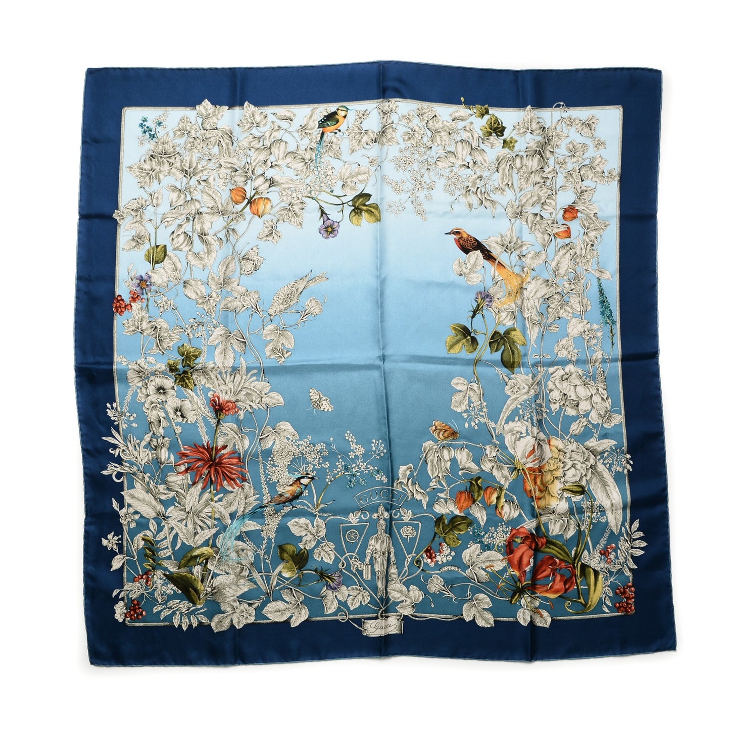 Silk Twill Wondergardenia Square Scarf Bluette