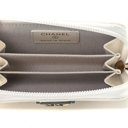 Chanel Caviar Quilted Boy Zip Around Coin Purse Wallet White 7 of 9