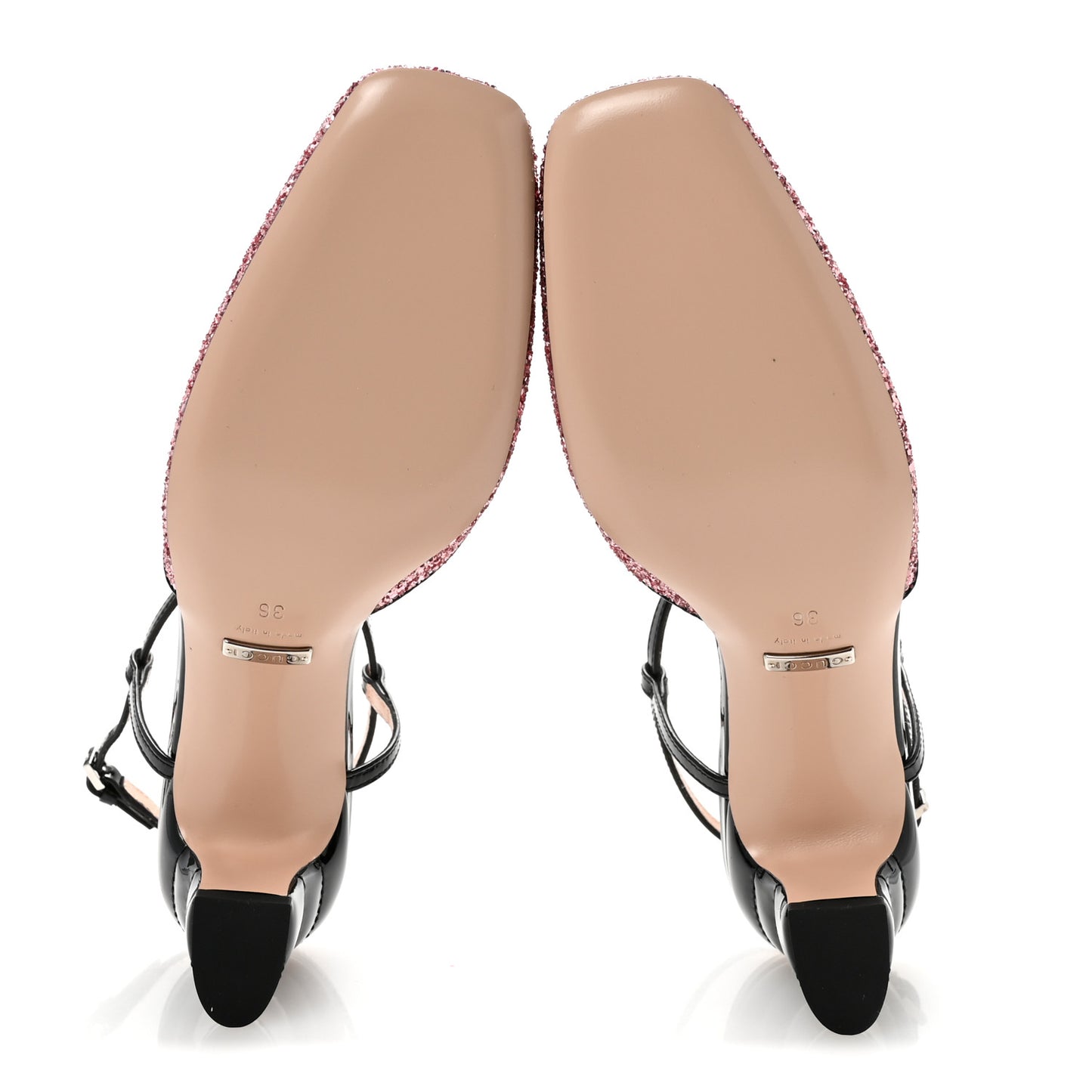 Calfskin Glitter Double G 55mm Slingback Pumps 36 Black Pink Glitter