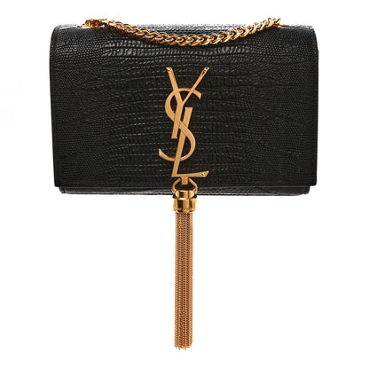 Saint Laurent Calfskin Lizard Embossed Small Classic Monogram Kate Tassel Satchel Black 1 of 8