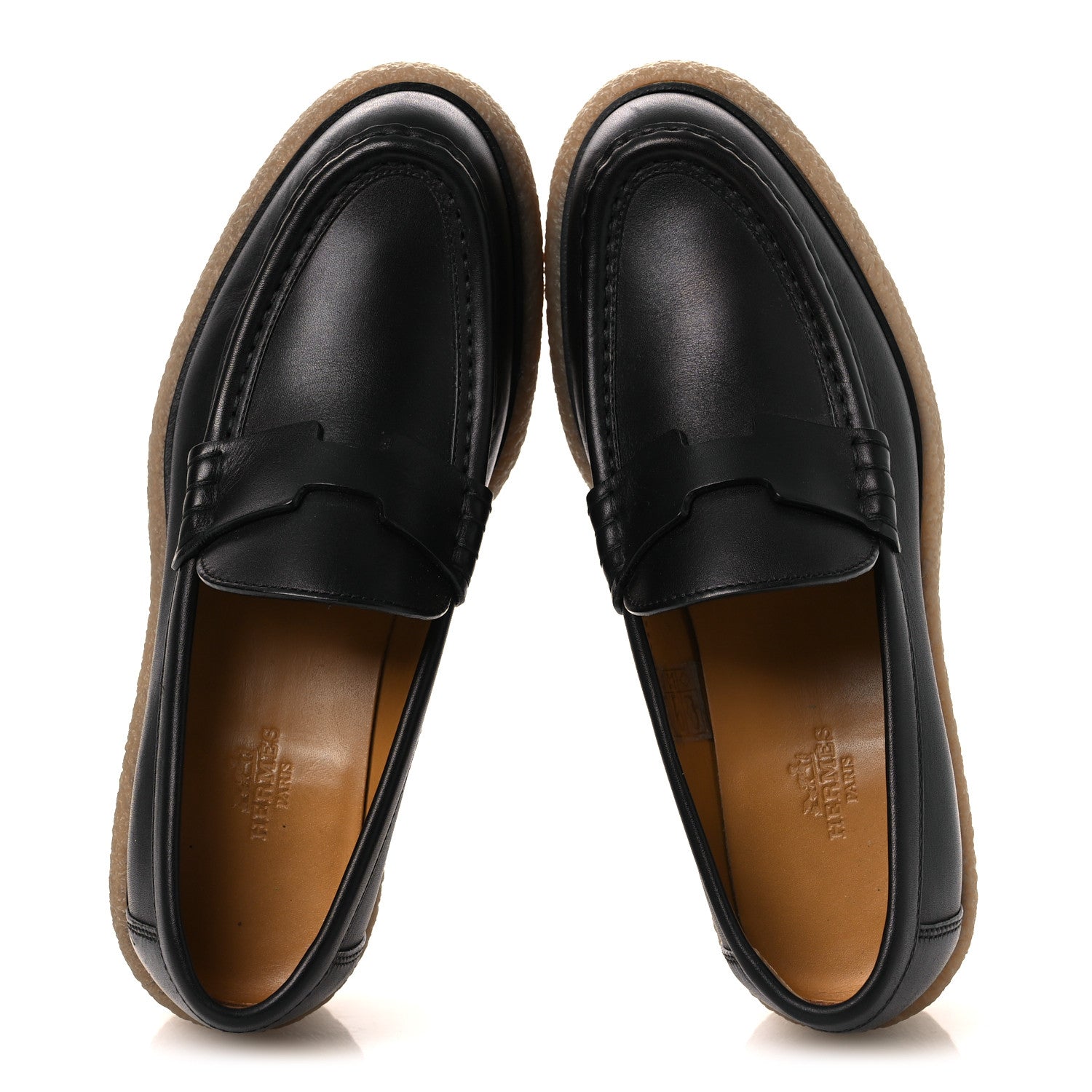 Hermes Glazed Calfskin Womens Fanny Loafers 36 Black 2 of 12