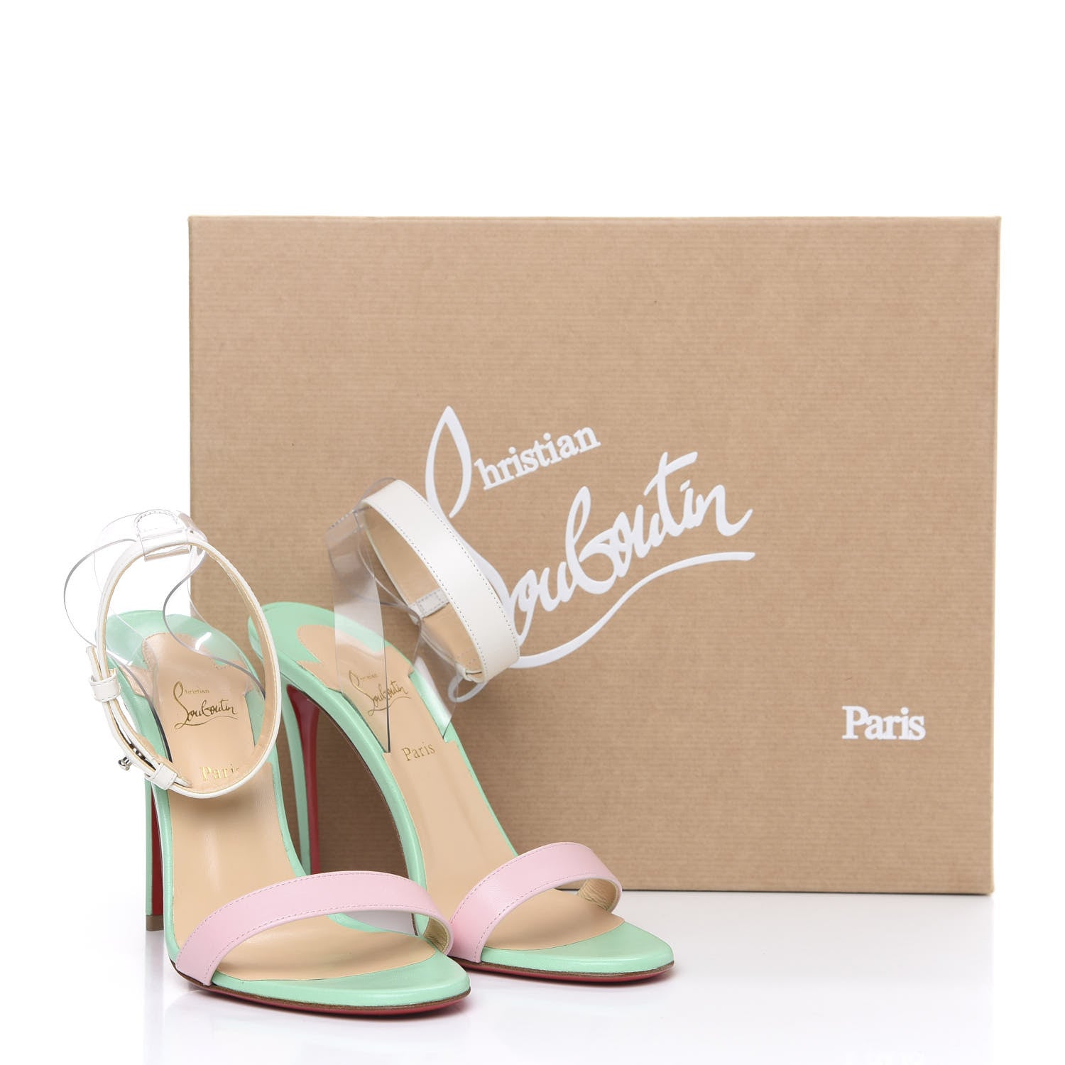 Christian Louboutin Shiny Nappa PVC Jonatina 100 Sandals 37 Opal 8 of 8