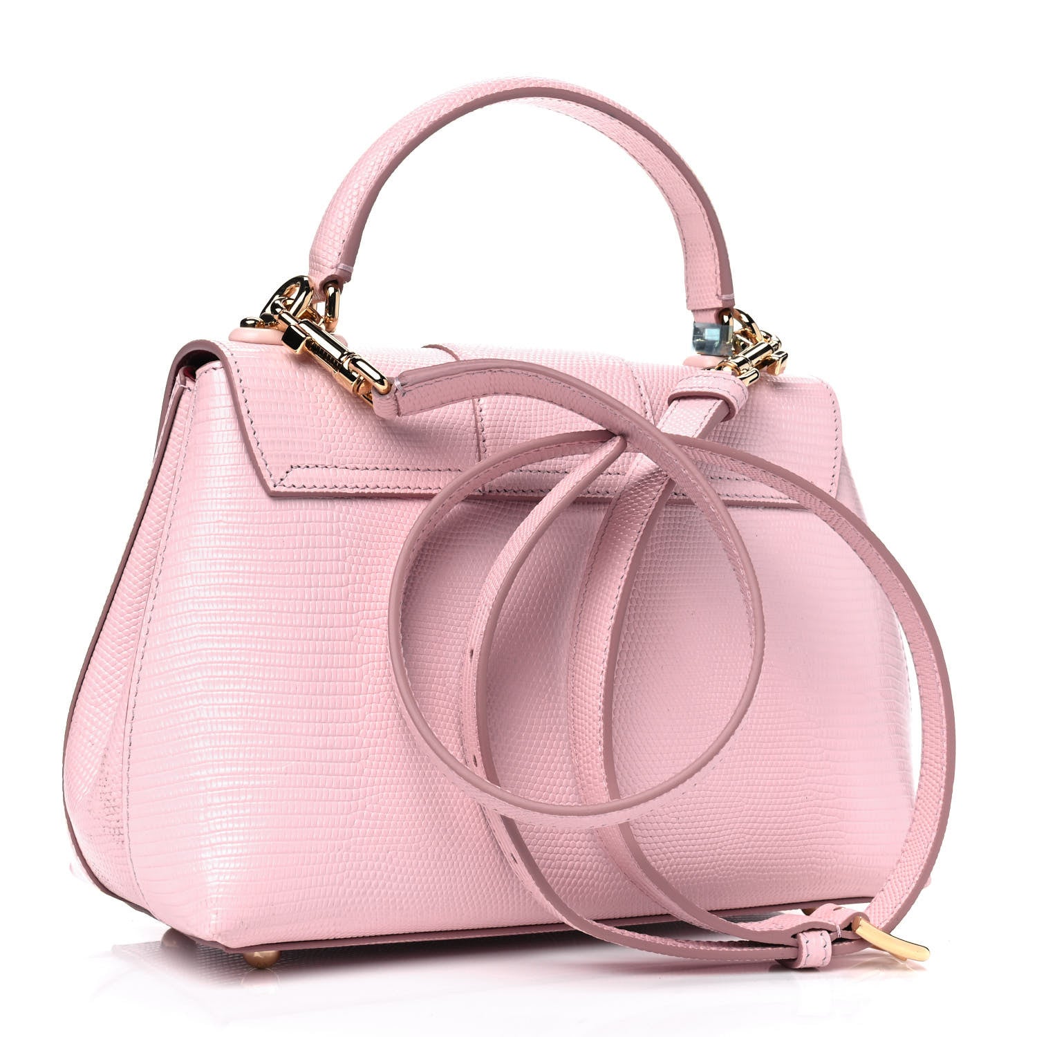 Dolce & Gabbana Iguana Calfskin Embossed Lucia Top Handle Bag Pink 2 of 8
