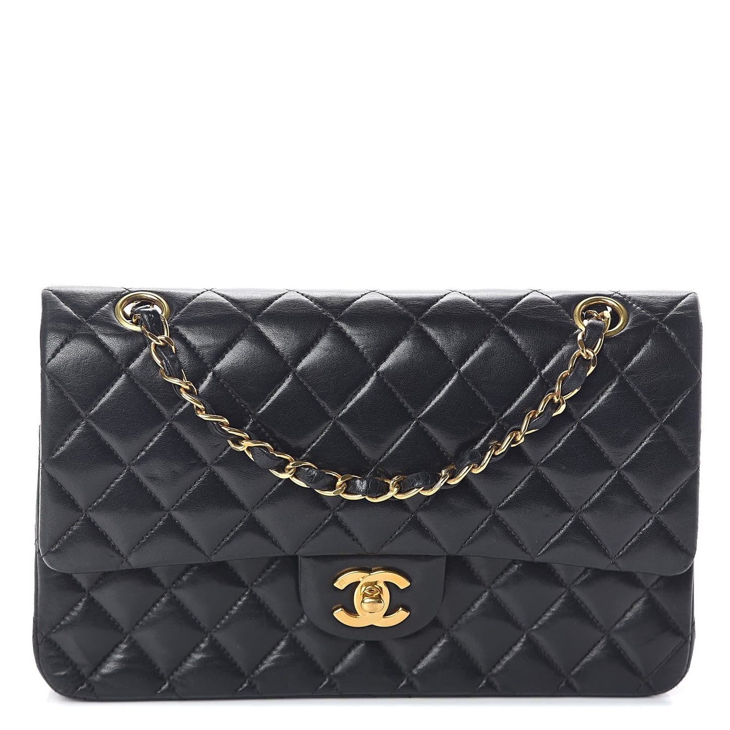 Lambskin Quilted Medium Double Flap Black