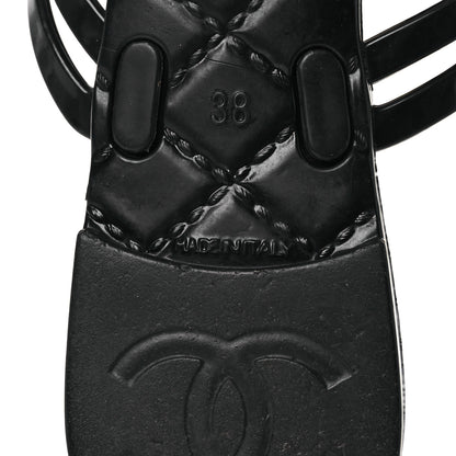 Chanel Jelly Camellia Thong Sandals 38 Black Ivory 8 of 12