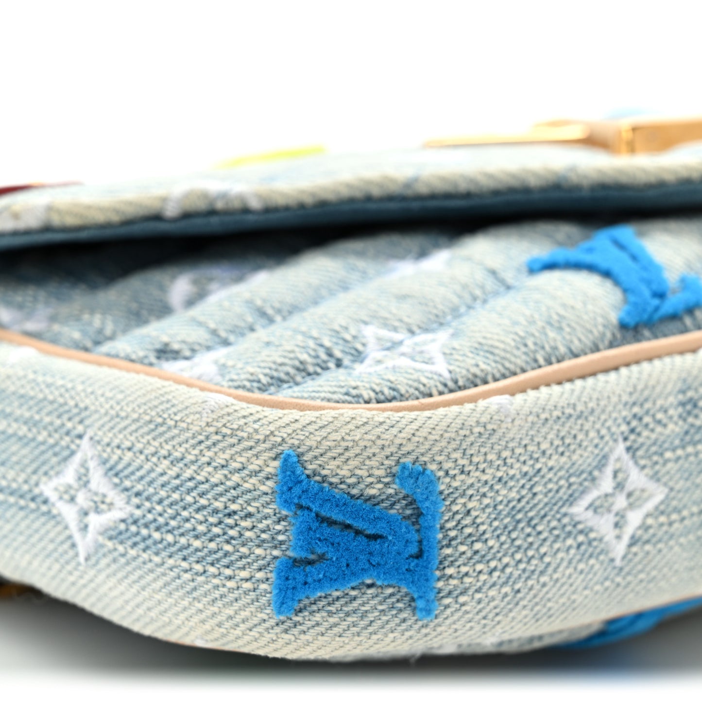 Embroidered Monogram Denim New Wave Chain Pochette Blue