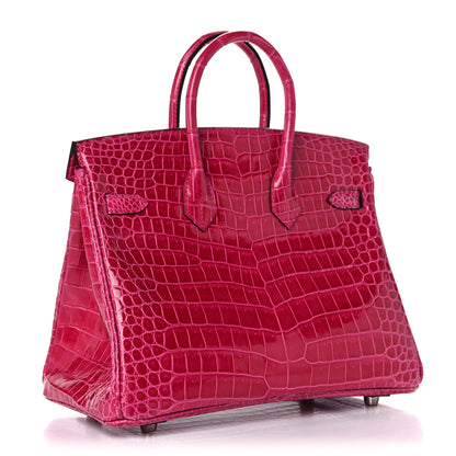 Hermes Shiny Porosus Crocodile Birkin 25 Rose Mexico 2 of 36