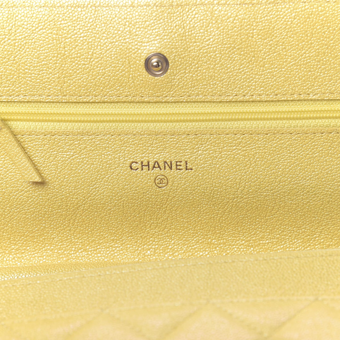 Iridescent Caviar Quilted Wallet on Chain WOC Yellow