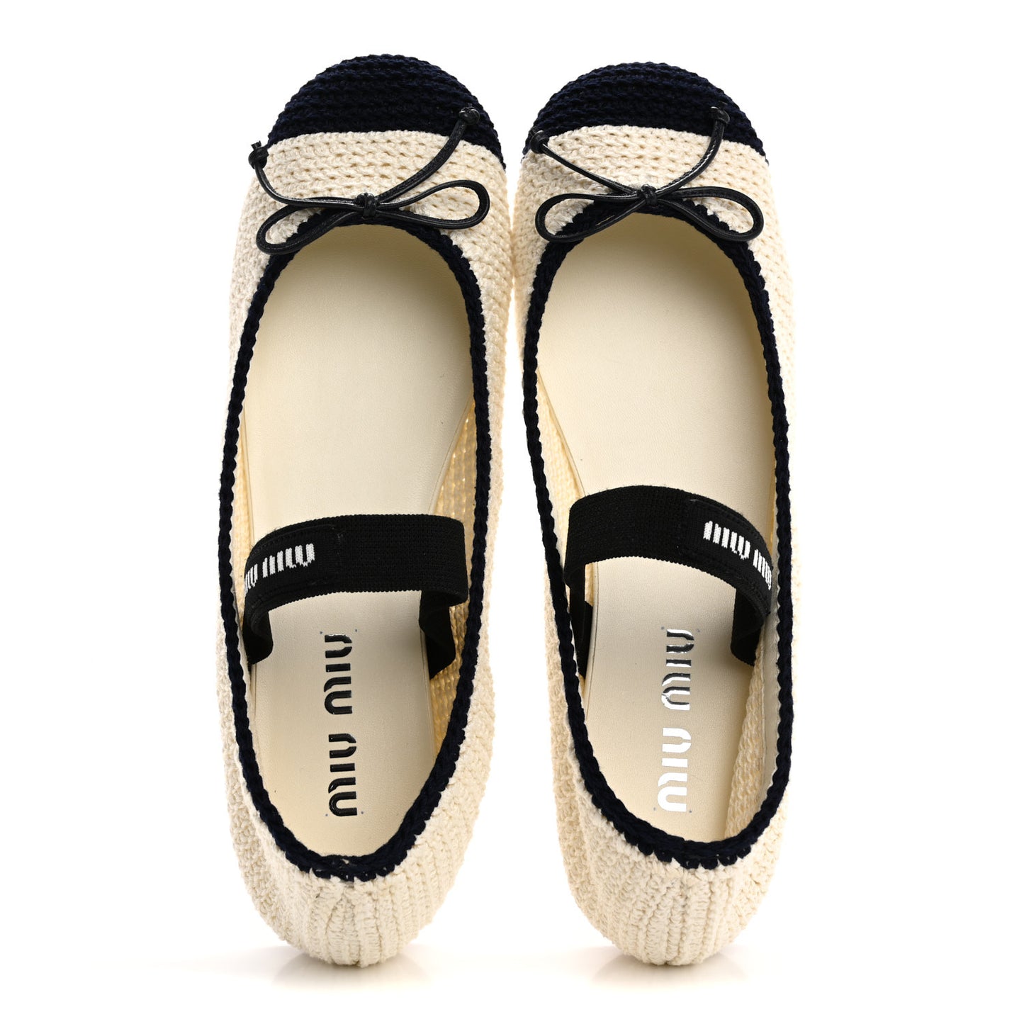 Cotton Crochet Knit Ballerina Flats 39 Avorio Blue