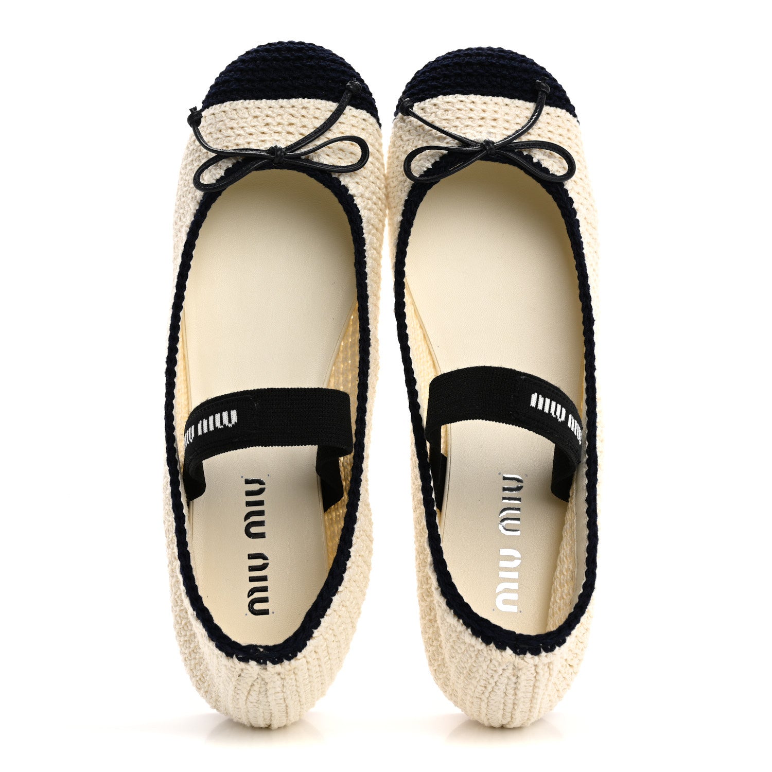 Miu Miu Cotton Crochet Knit Ballerina Flats 39 Avorio Blue 3 of 18