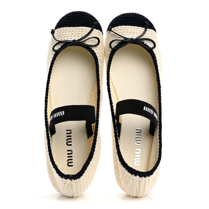 Miu Miu Cotton Crochet Knit Ballerina Flats 39 Avorio Blue 3 of 18