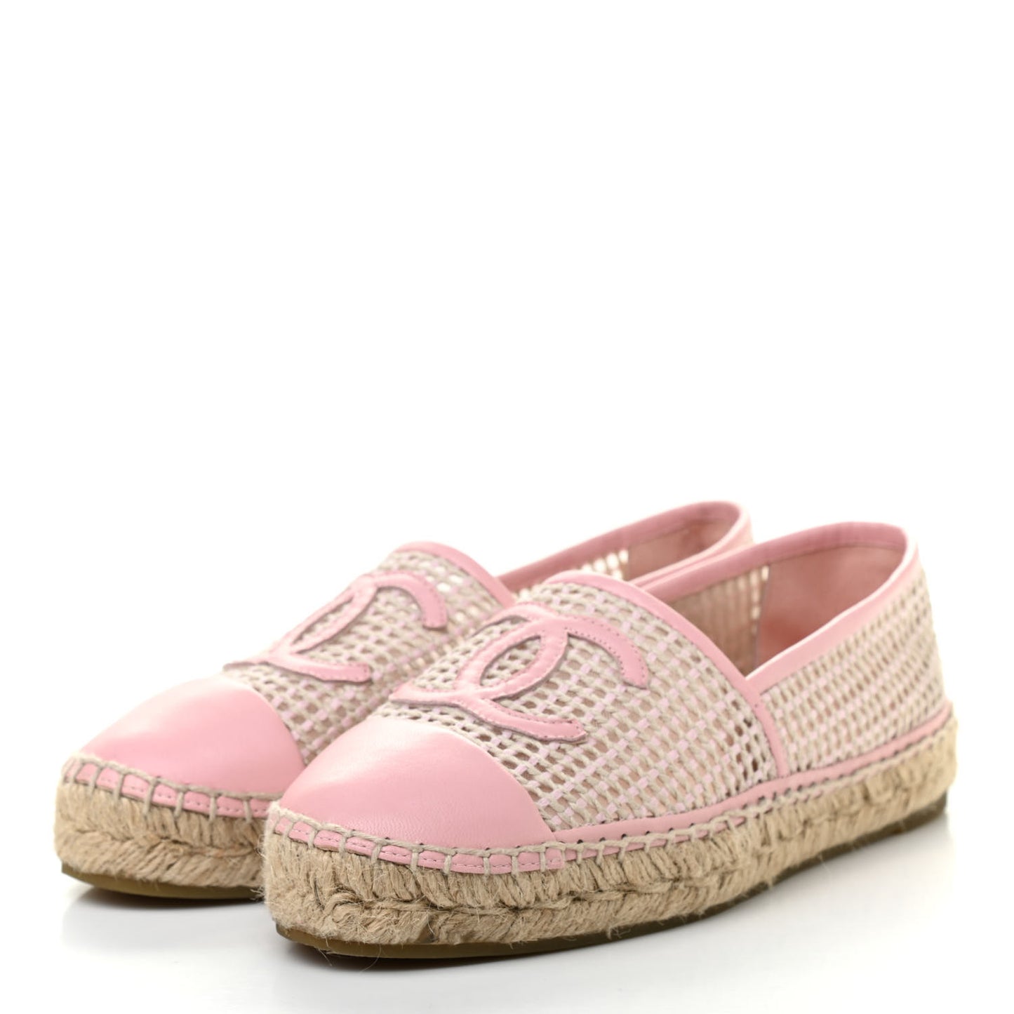 Mesh Lambskin CC Espadrilles 37 Light Pink Beige