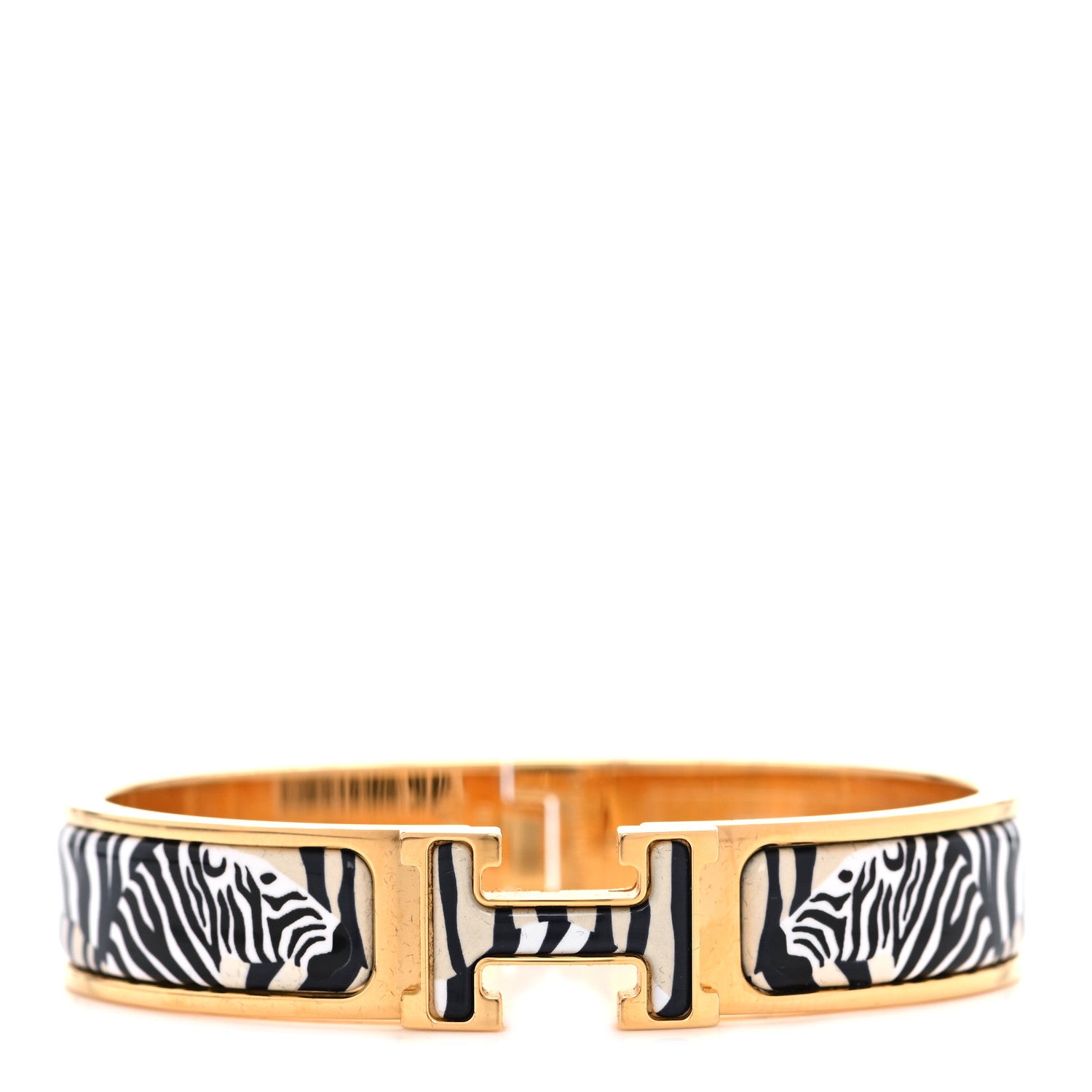 Hermes Enamel Narrow Print Zebres De Tanzania Clic Clac H Bracelet PM Beige Blue 1 of 8