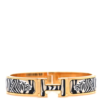 Hermes Enamel Narrow Print Zebres De Tanzania Clic Clac H Bracelet PM Beige Blue 1 of 8