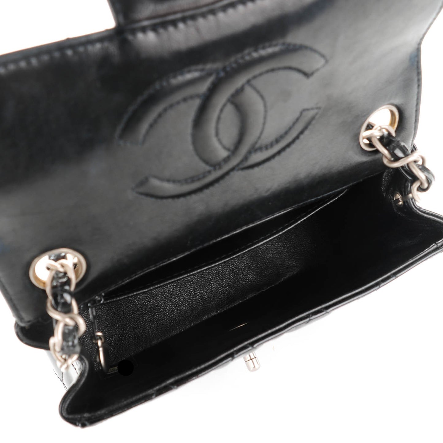 Patent Calfskin Quilted Mini Square Flap Black