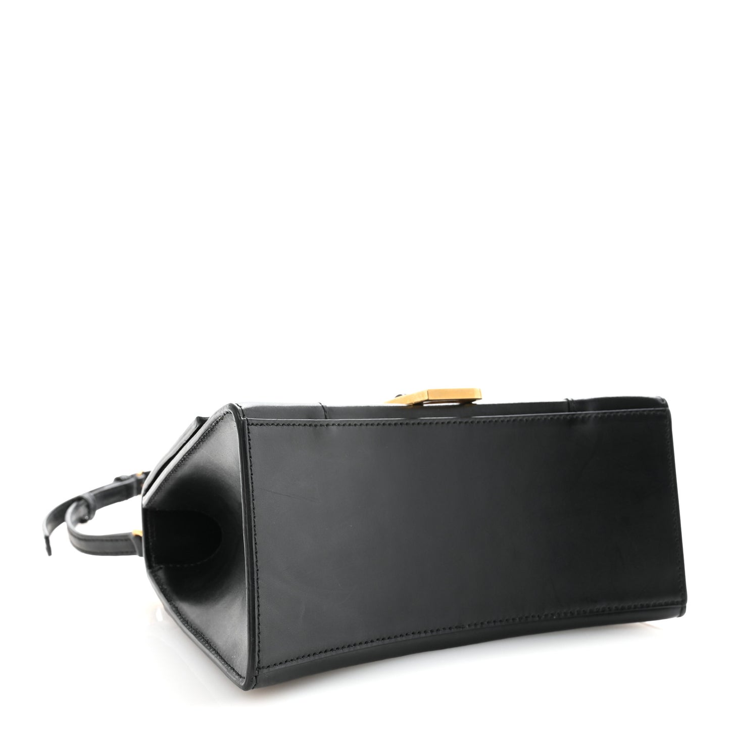 Shiny Box Calfskin Small Hourglass Top Handle Bag Black