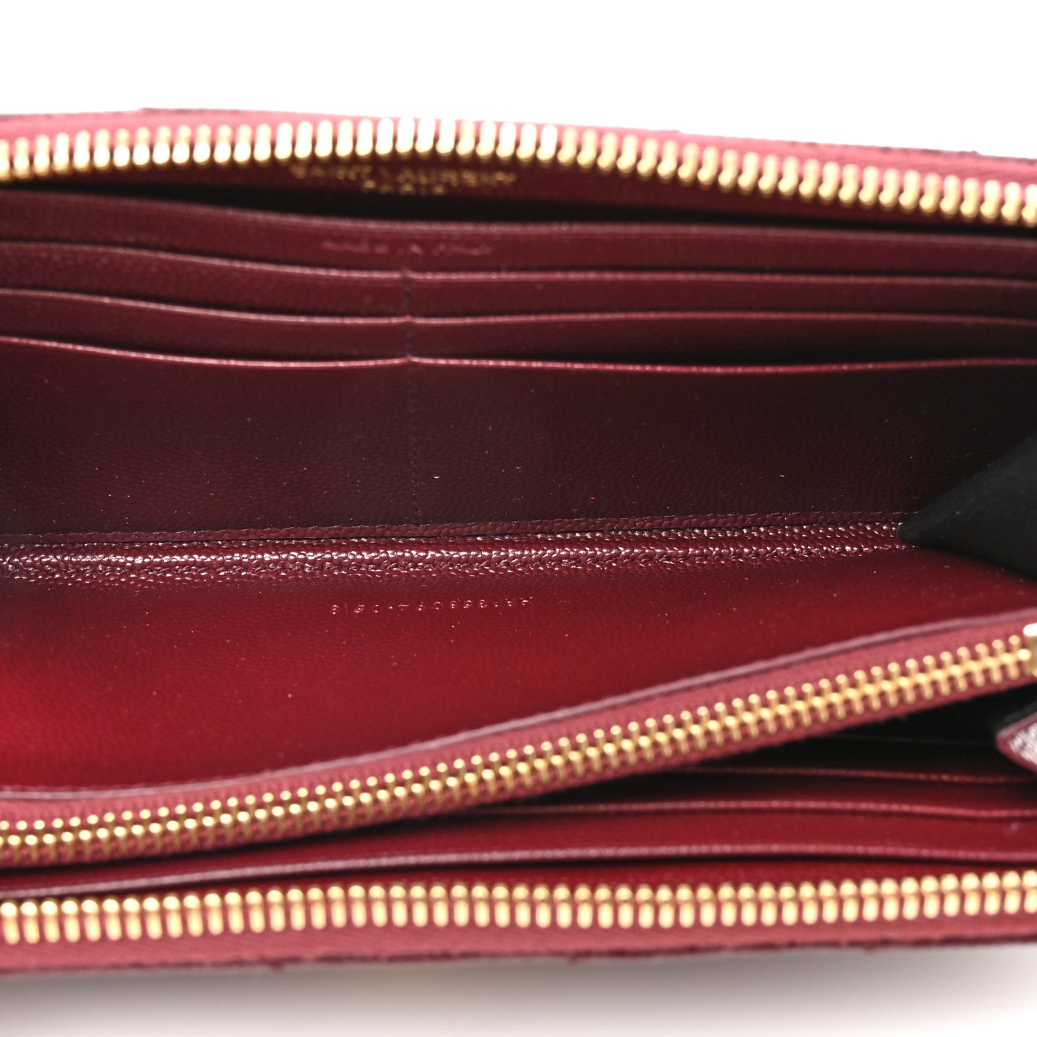Saint Laurent Grain De Poudre Matelasse Chevron Monogram Zip Around Wallet Rouge Legion 4 of 7