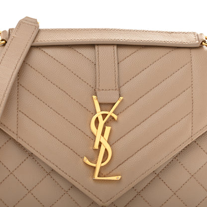 Saint Laurent Grain De Poudre Textured Mixed Matelasse Medium Triquilt Monogram Satchel Dark Beige 6 of 12