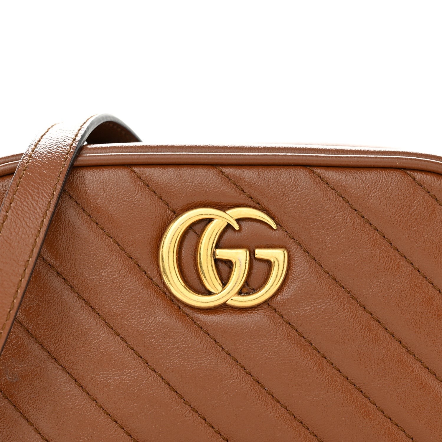 Gucci Glazed Calfskin Matelasse Diagonal Mini GG Marmont Chain Shoulder Bag Cuir 8 of 13